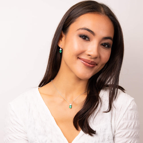 Gecko Jewellery Emerald Cut Zirconia Drop Earrings in Sterling Silver