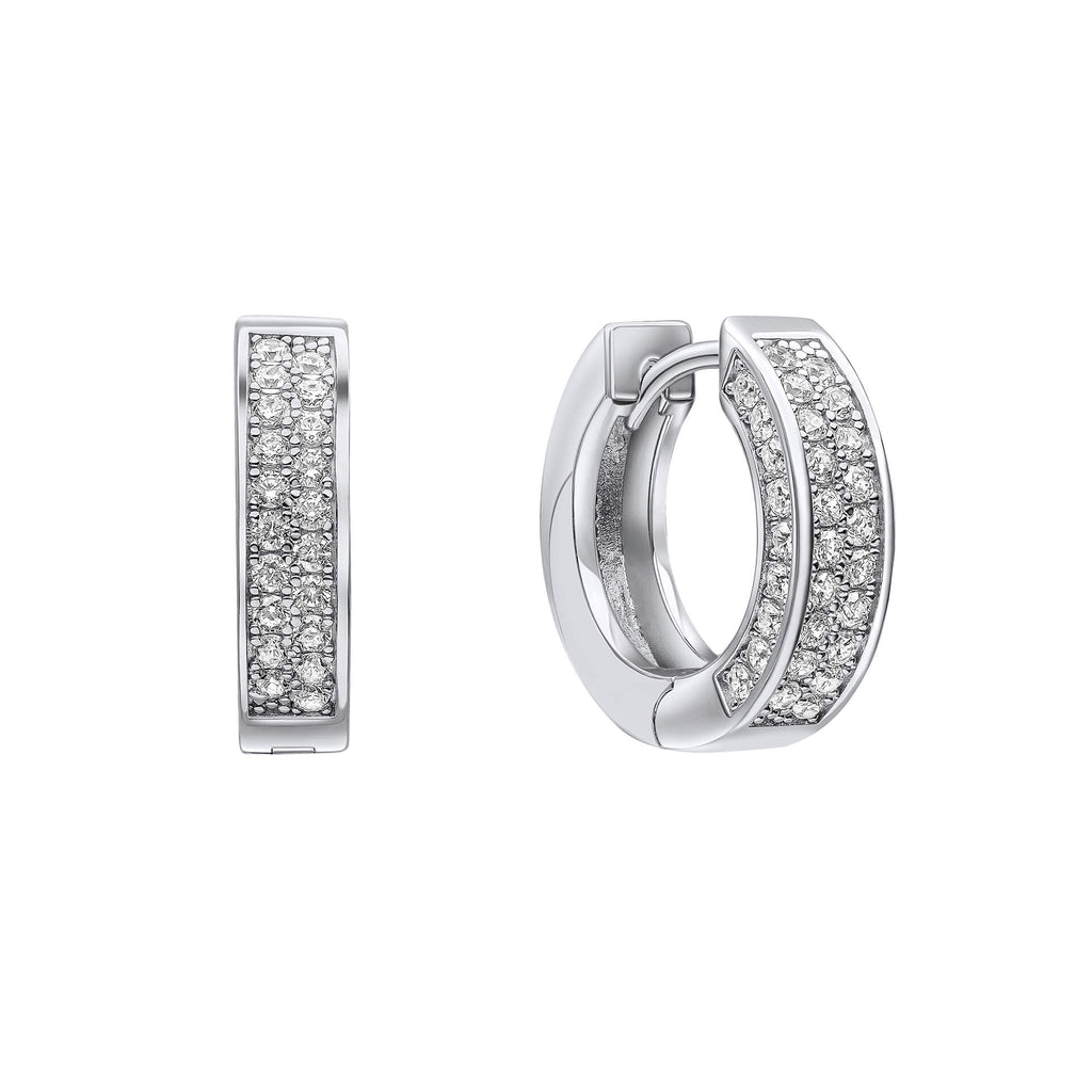 Gecko Jewellery Sterling Silver Half Pave Band Hoop Earrings