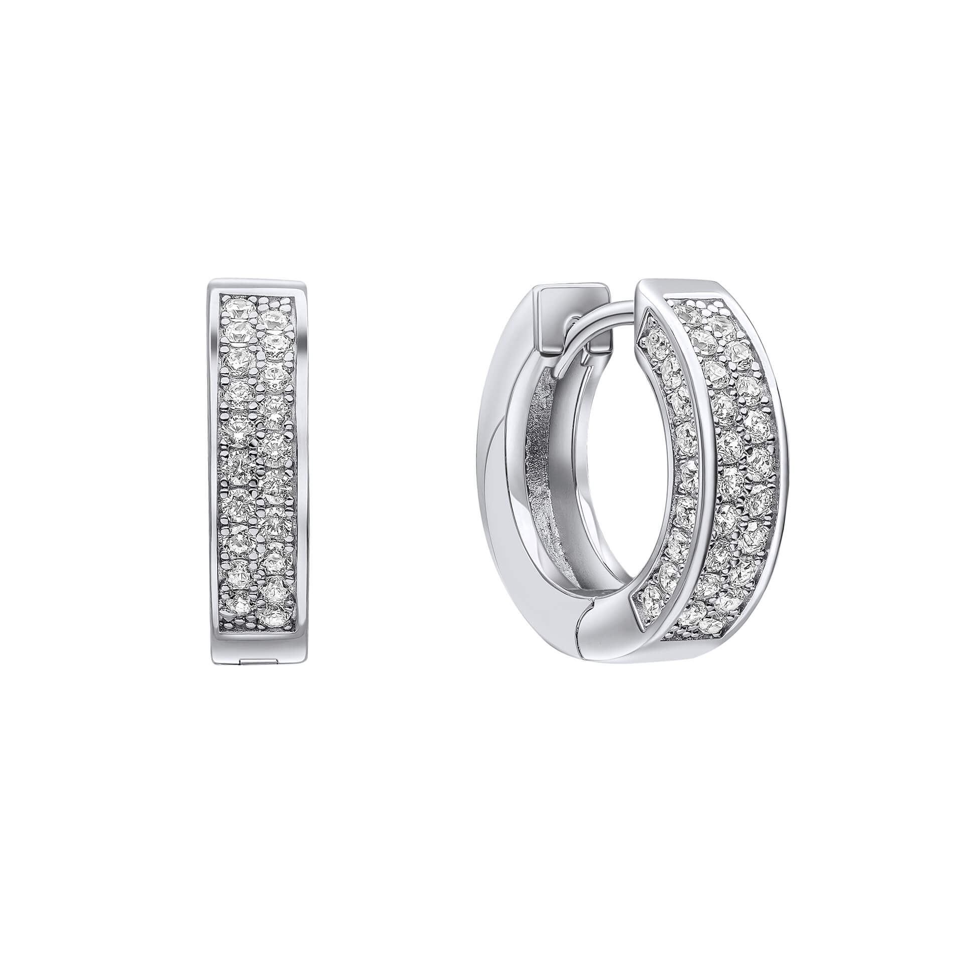 Gecko Jewellery Sterling Silver Half Pave Band Hoop Earrings