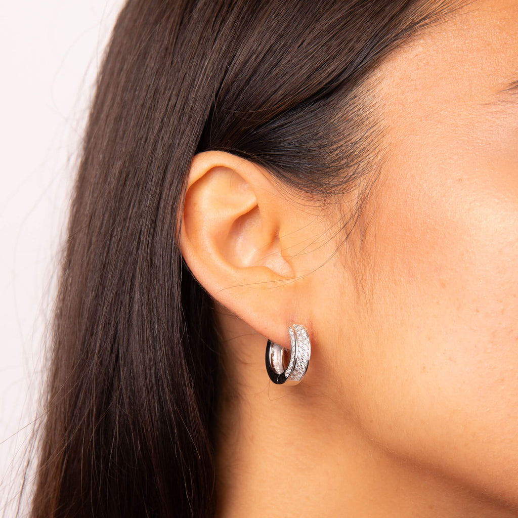 Gecko Jewellery Sterling Silver Half Pave Band Hoop Earrings