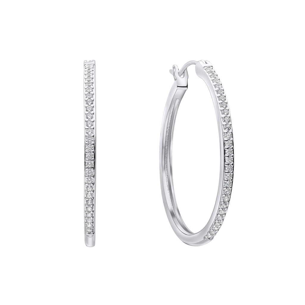 Diamonfire 33mm Large Hoop Earrings | Sterling Silver & Shell Pearl