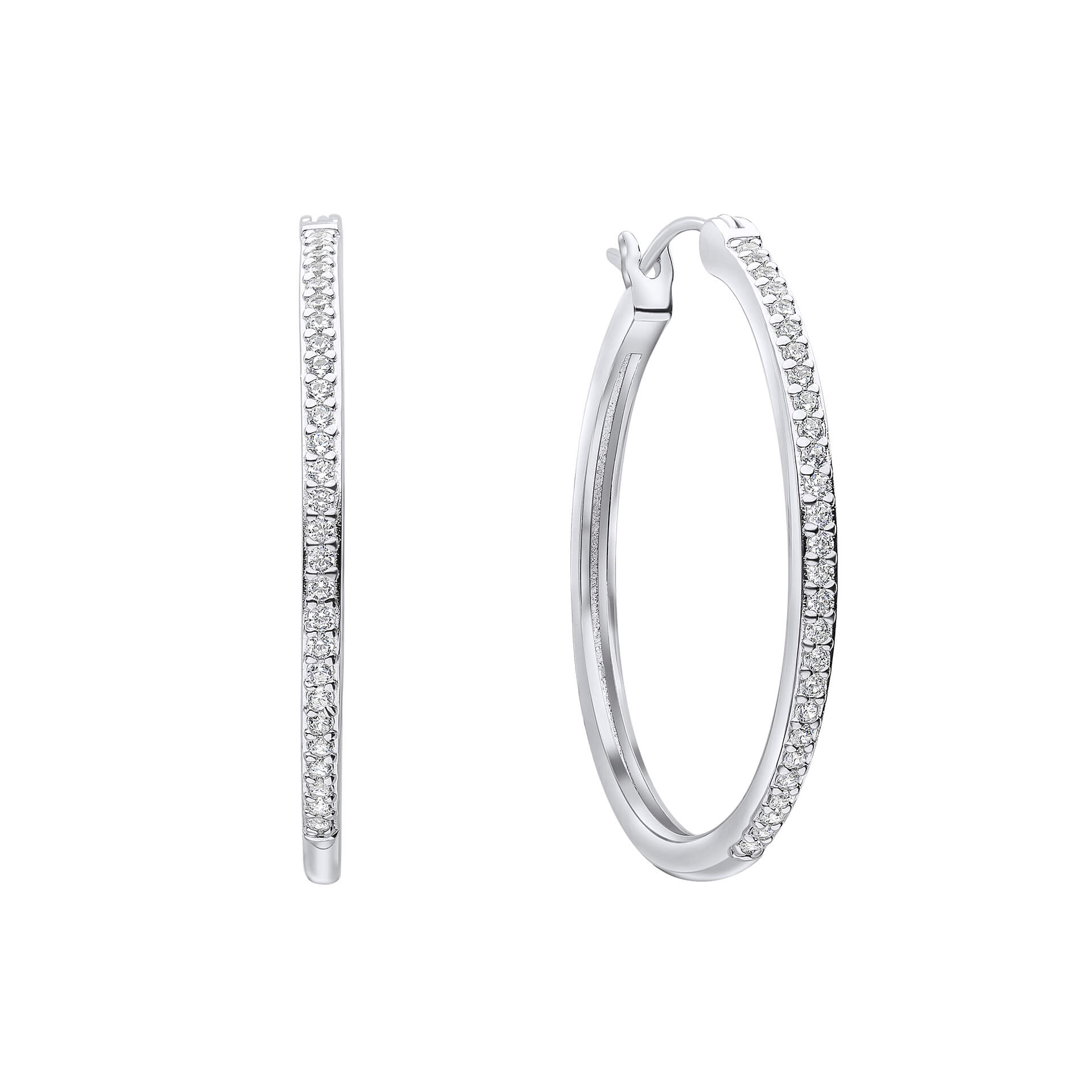 Diamonfire 33mm Large Hoop Earrings | Sterling Silver & Shell Pearl