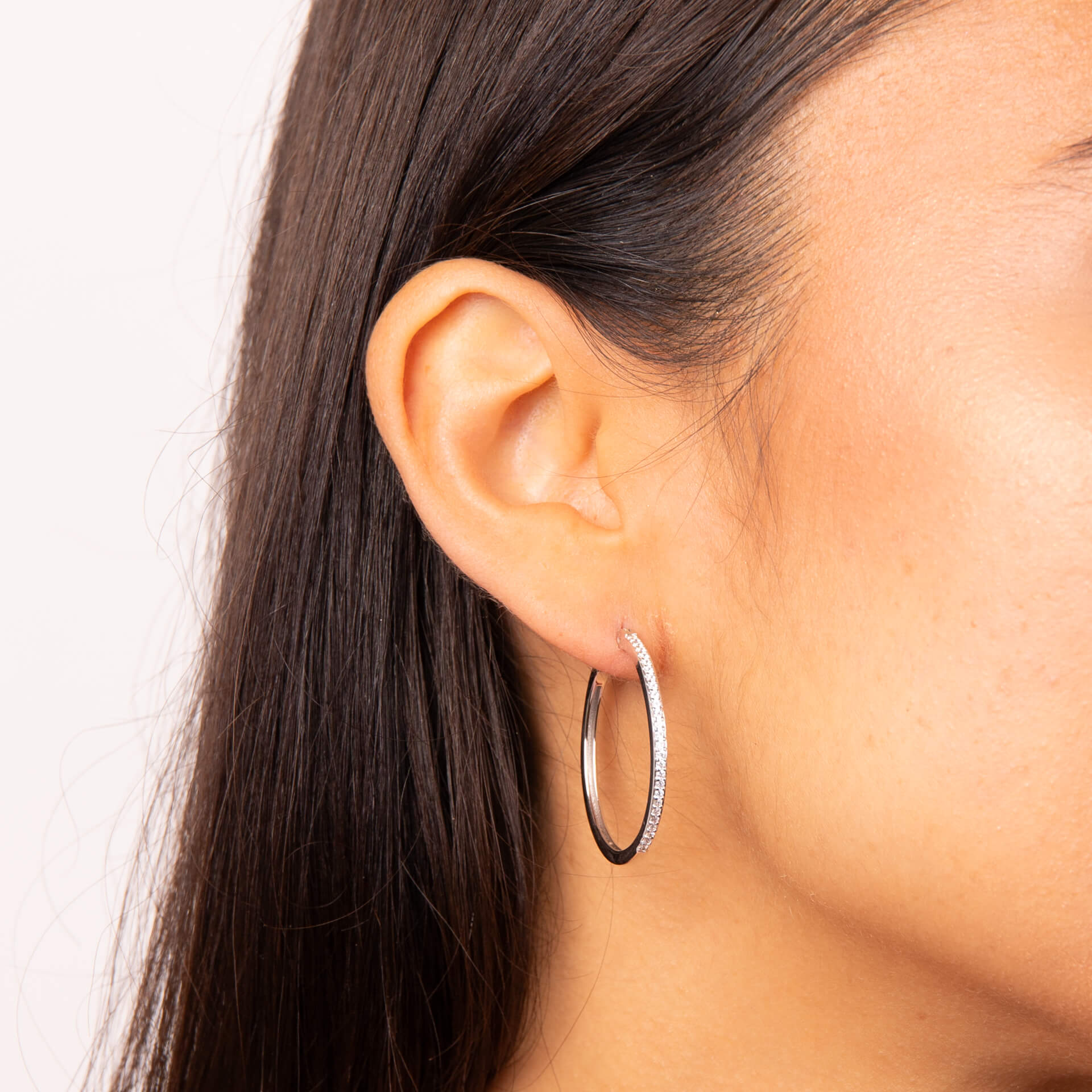 Diamonfire 33mm Large Hoop Earrings | Sterling Silver & Shell Pearl