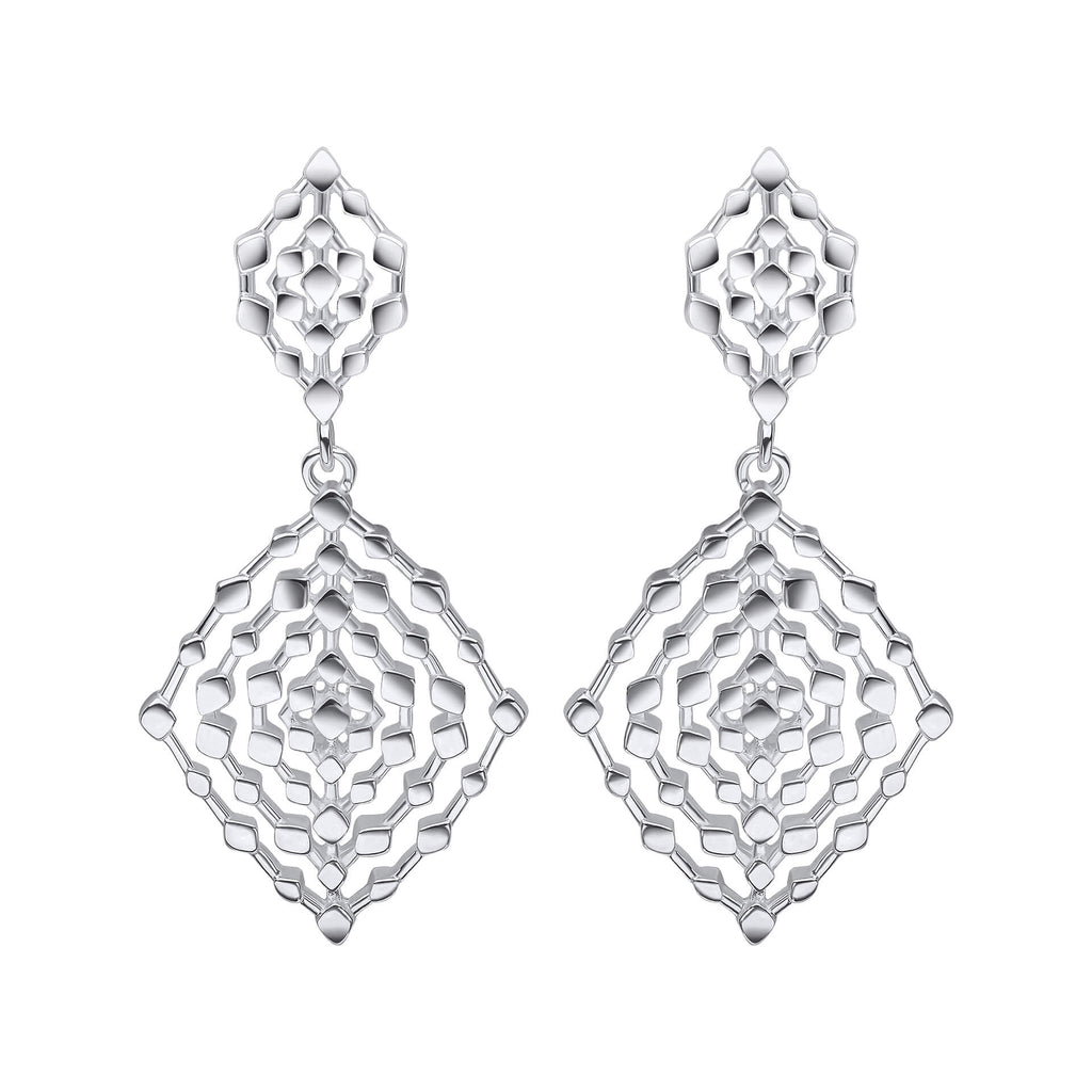 Gecko Jewellery Geometrical Lace Drop Earrings in Recycled Silver