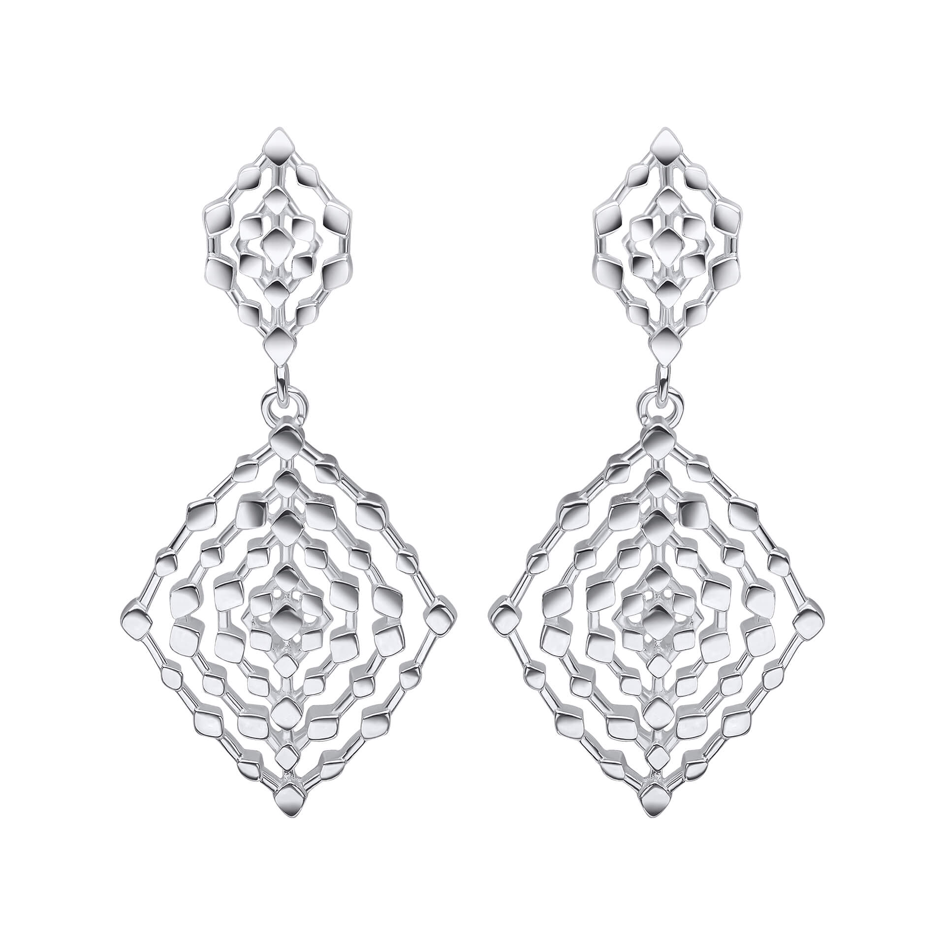 Gecko Jewellery Geometrical Lace Drop Earrings in Recycled Silver