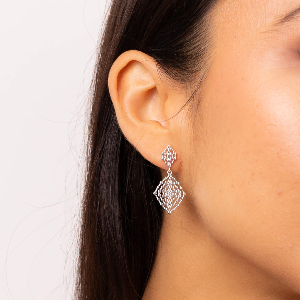 Gecko Jewellery Geometrical Lace Drop Earrings in Recycled Silver