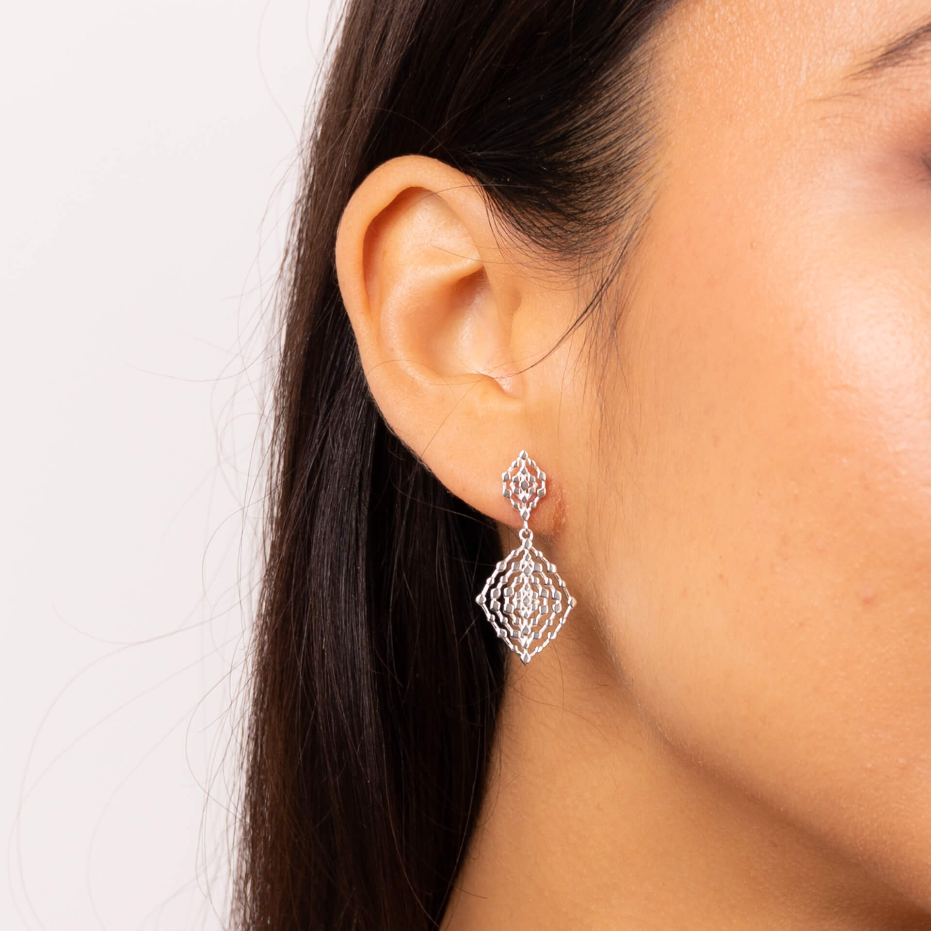 Gecko Jewellery Geometrical Lace Drop Earrings in Recycled Silver