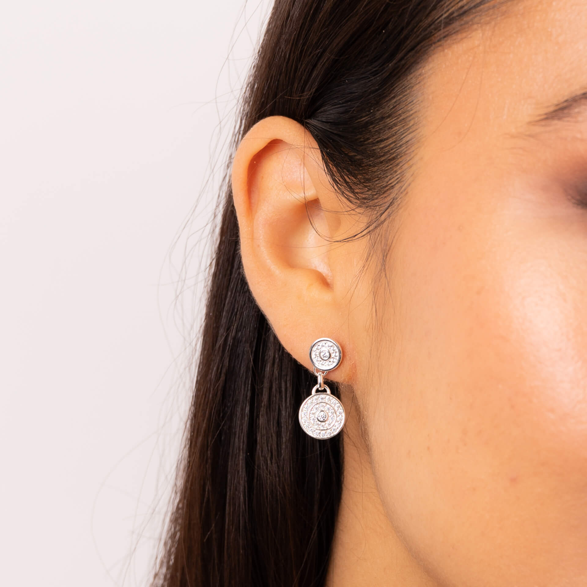 Gecko Jewellery Circular Drop Earrings with Cubic Zirconia Channels