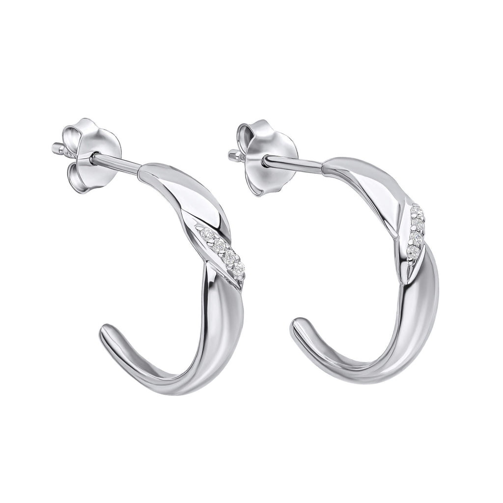 Gecko Jewellery Recycled Sterling Silver Twist Cubic Zirconia Hoop Earrings