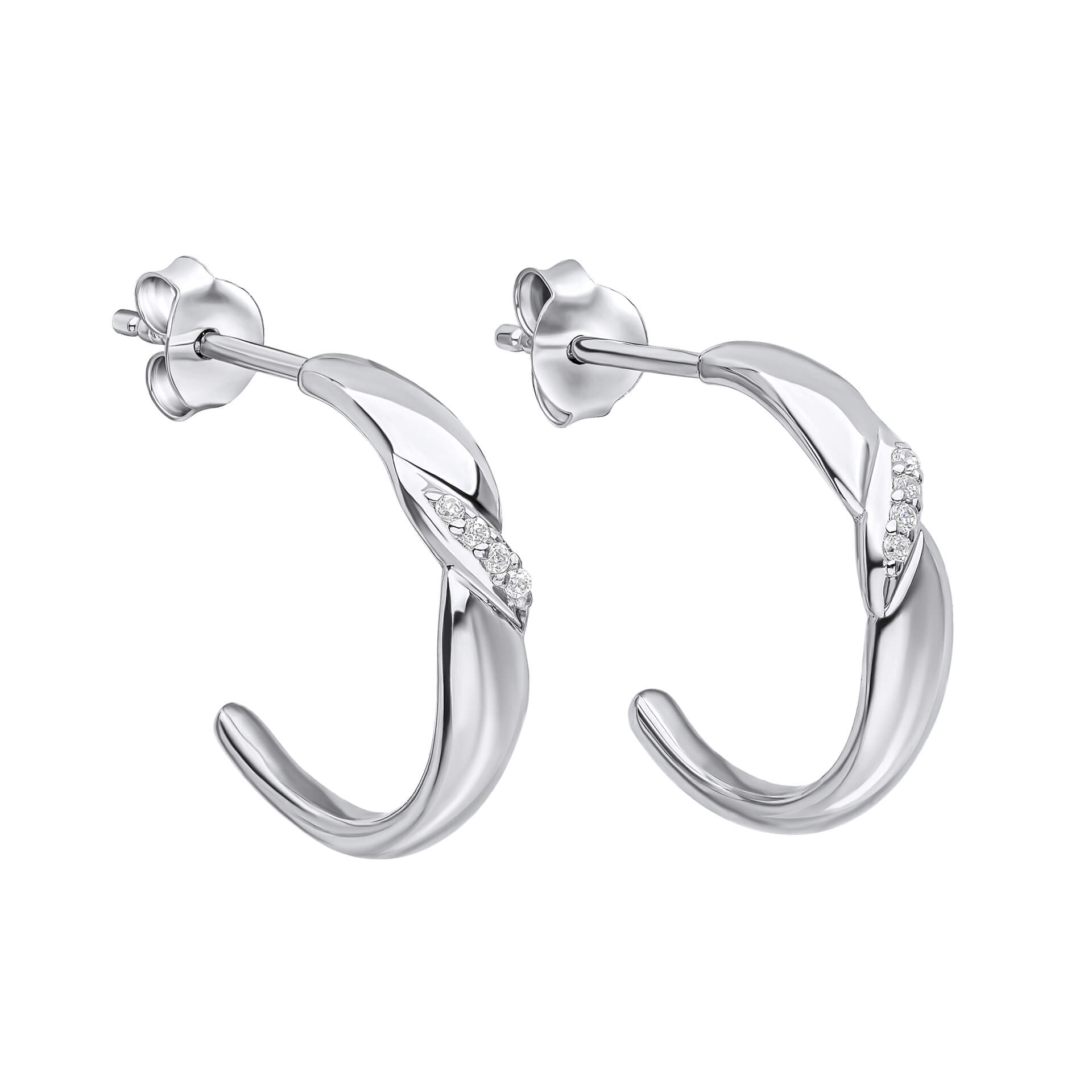 Gecko Jewellery Recycled Sterling Silver Twist Cubic Zirconia Hoop Earrings