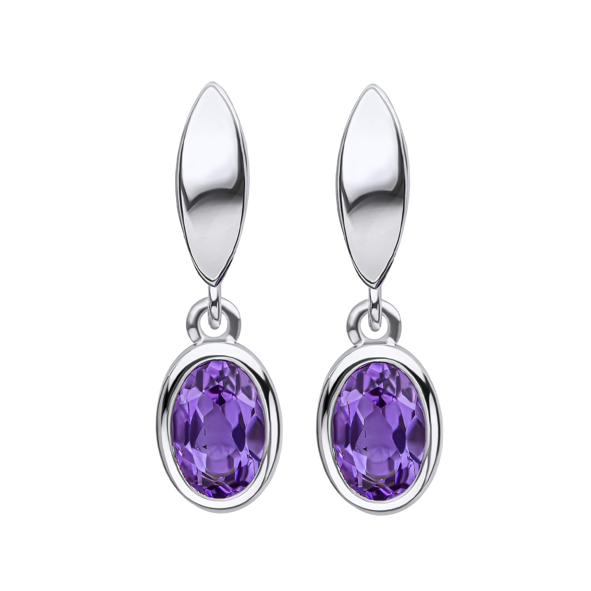 Gecko Jewellery Amethyst Drop Earrings in Recycled Sterling Silver