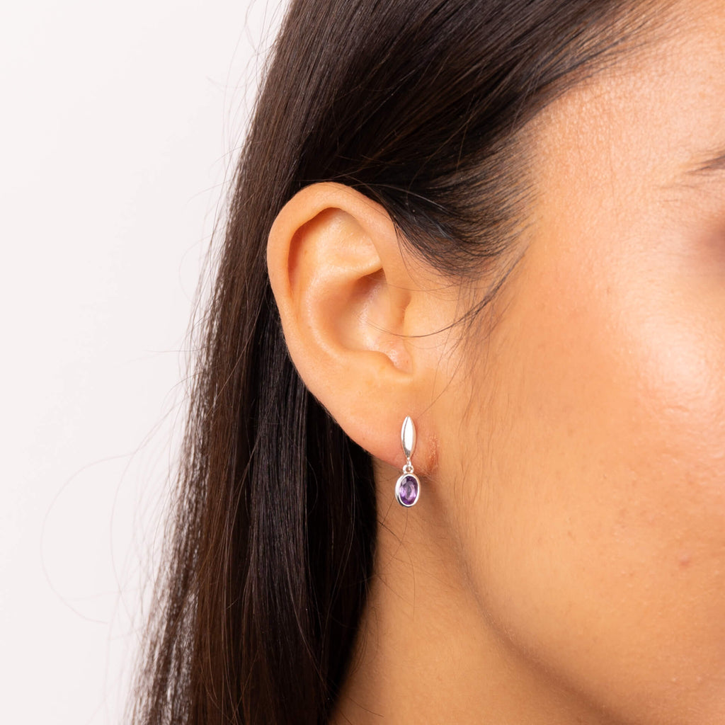 Gecko Jewellery Amethyst Drop Earrings in Recycled Sterling Silver