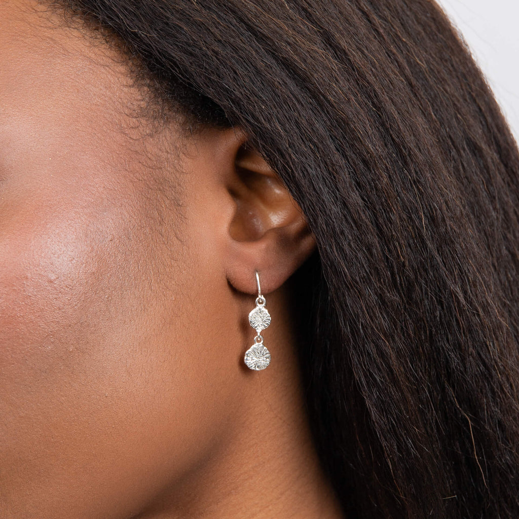 Gecko Jewellery Recycled Sterling Silver Spray Textured Drop Earrings