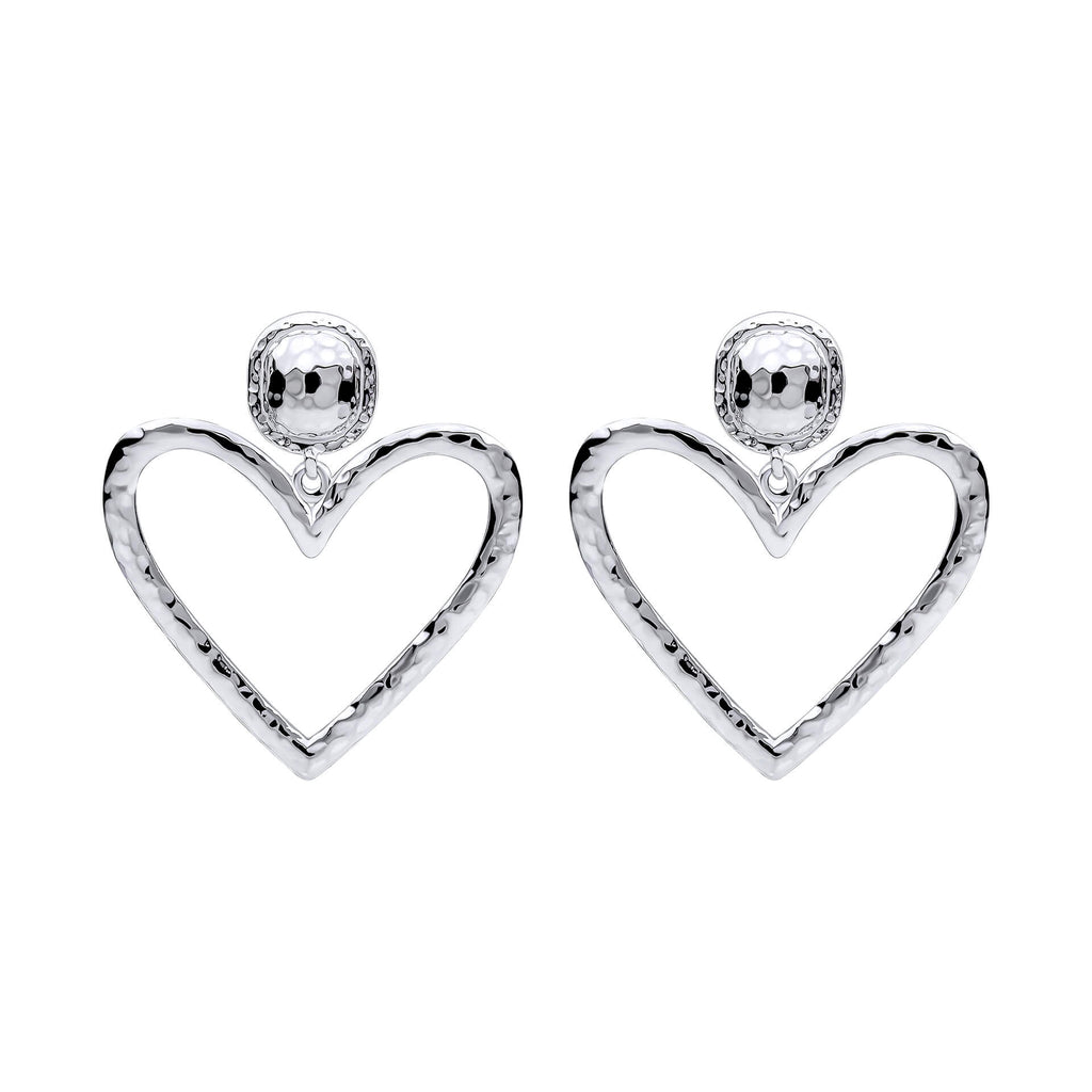 Gecko Jewellery Large Hammered Heart Drop Earrings – Open Heart Design