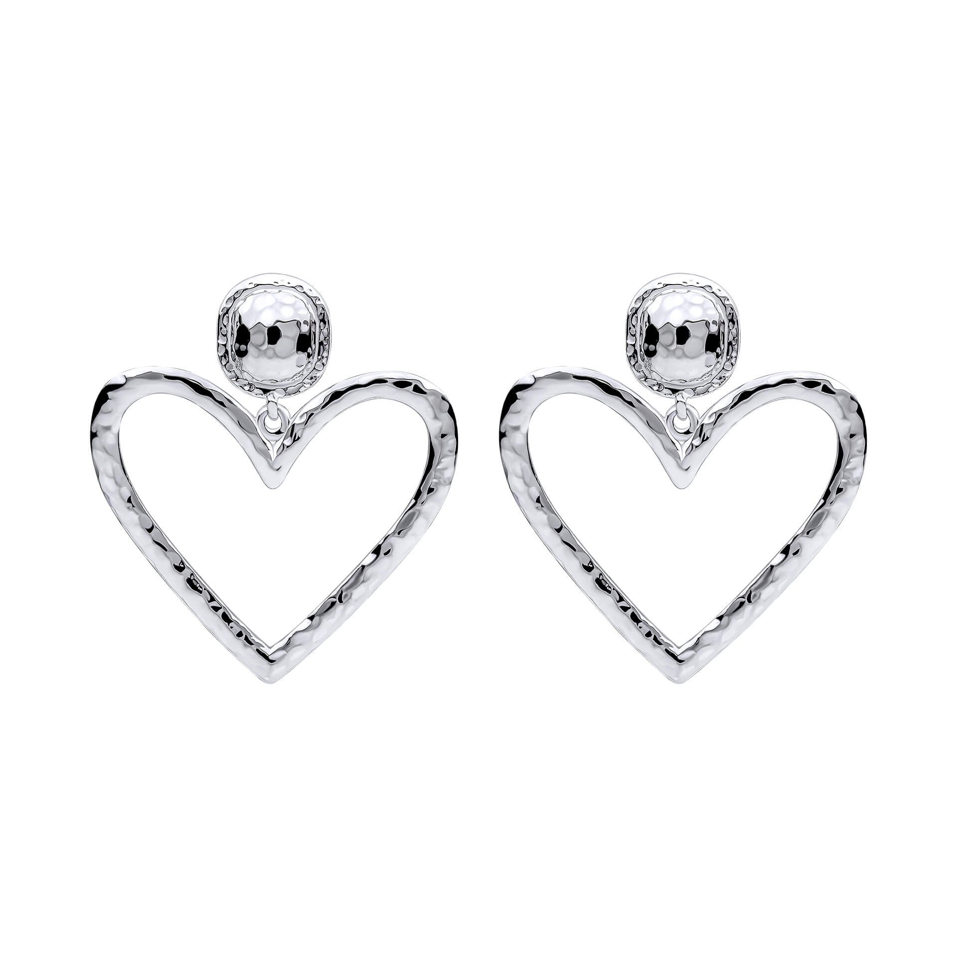 Gecko Jewellery Large Hammered Heart Drop Earrings – Open Heart Design