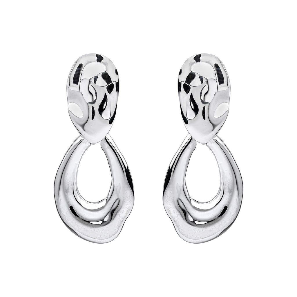 Gecko Jewellery Molten Oval Doorknocker Drop Earrings in Sterling Silver