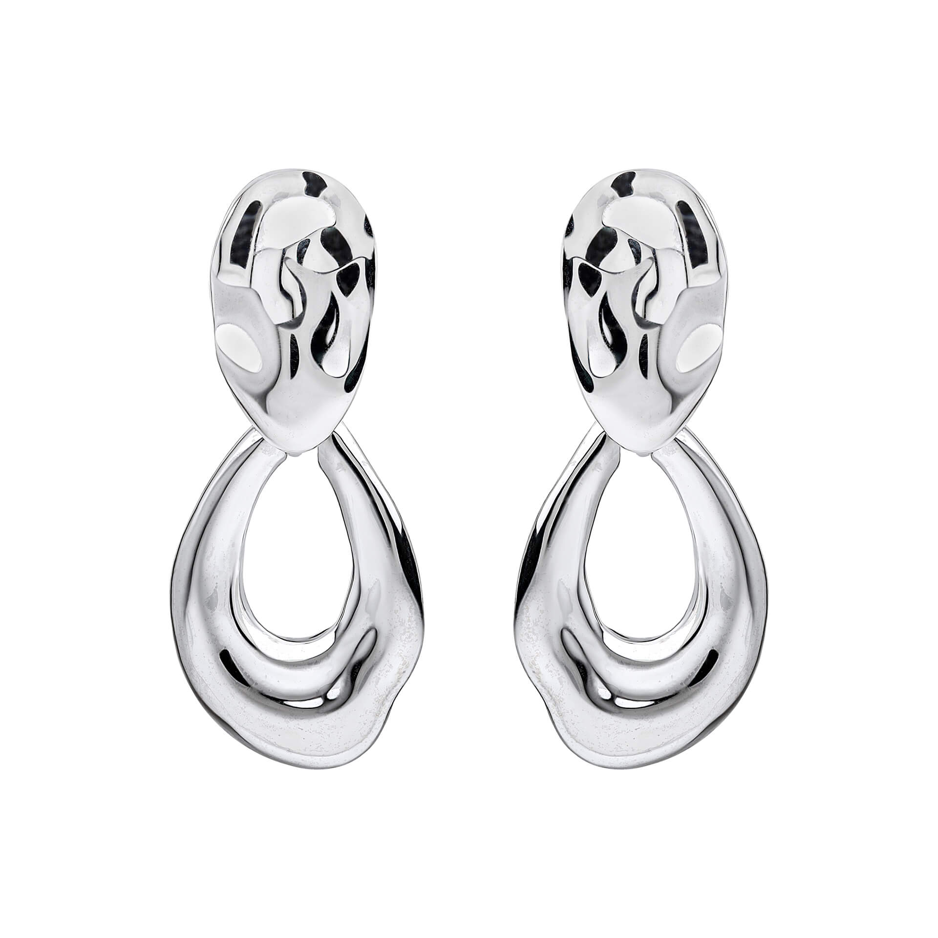 Gecko Jewellery Molten Oval Doorknocker Drop Earrings in Sterling Silver