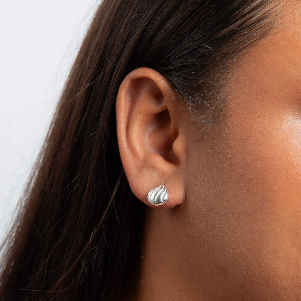 Gecko Jewellery Recycled Sterling Silver Organic Wave Teardrop Studs