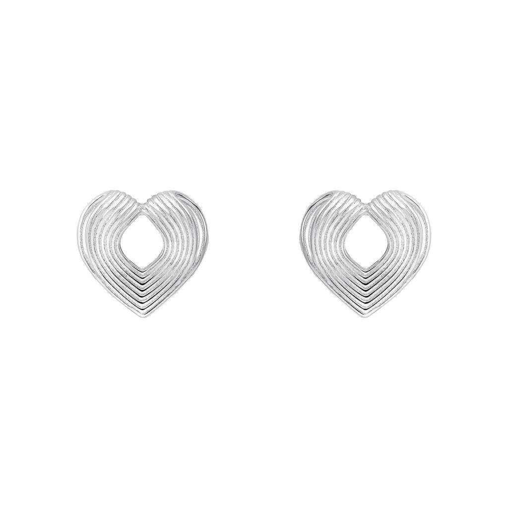 Gecko Jewellery Ridged Heart Stud Earrings in Recycled Sterling Silver