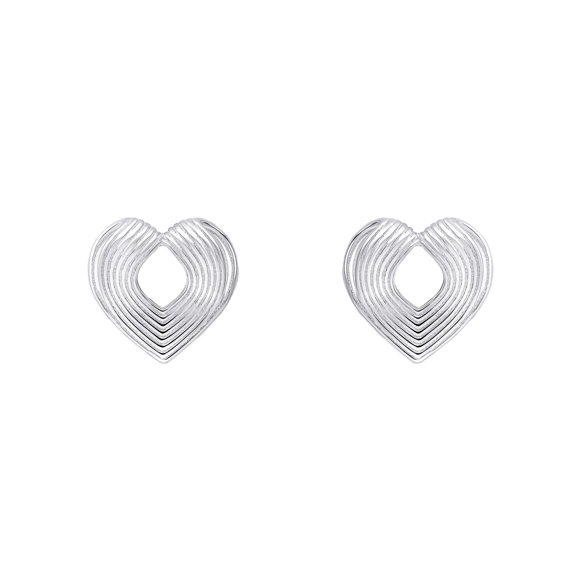 Gecko Jewellery Ridged Heart Stud Earrings in Recycled Sterling Silver