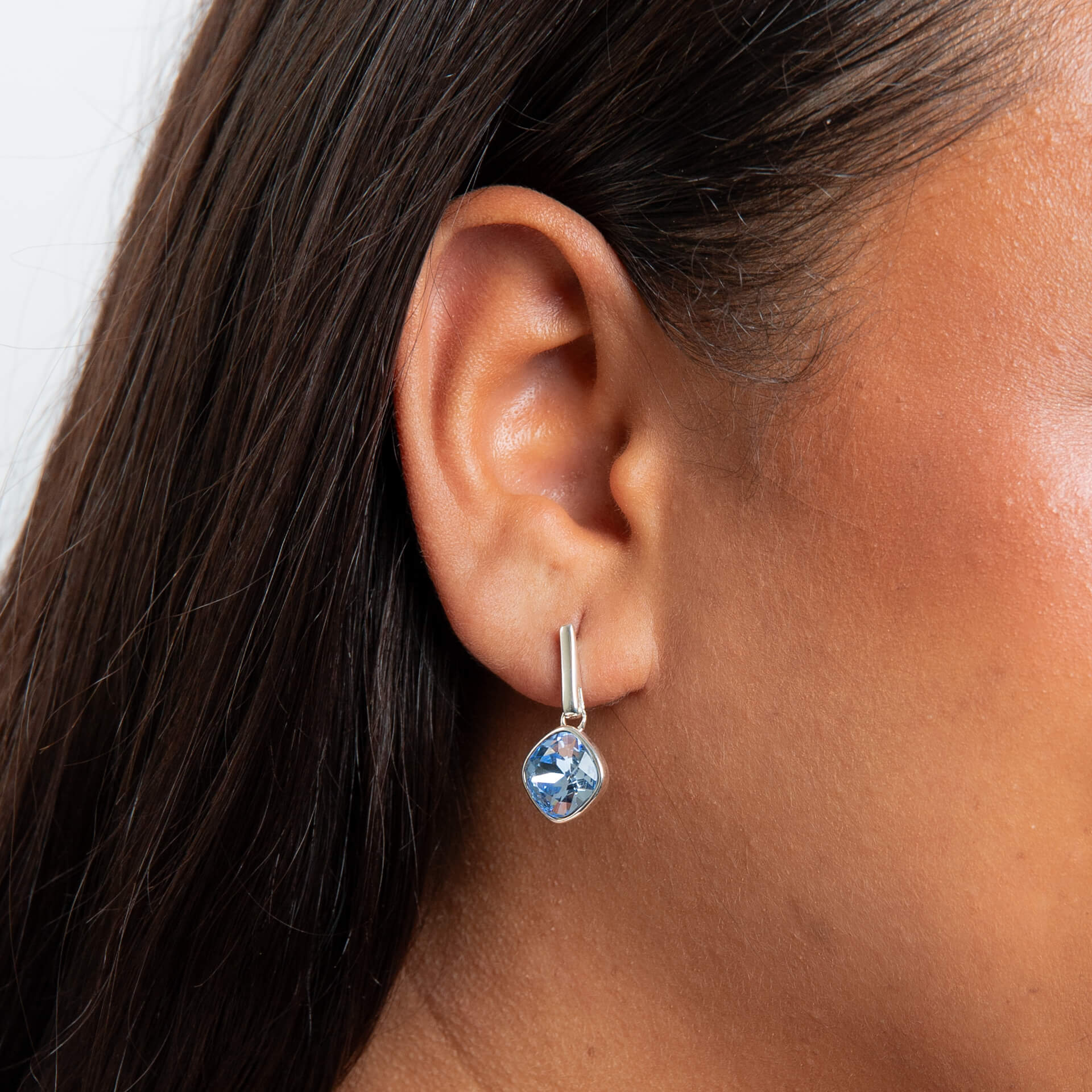 Gecko Jewellery Cushion Cut Crystal Drop Stud Earrings in Sterling Silver