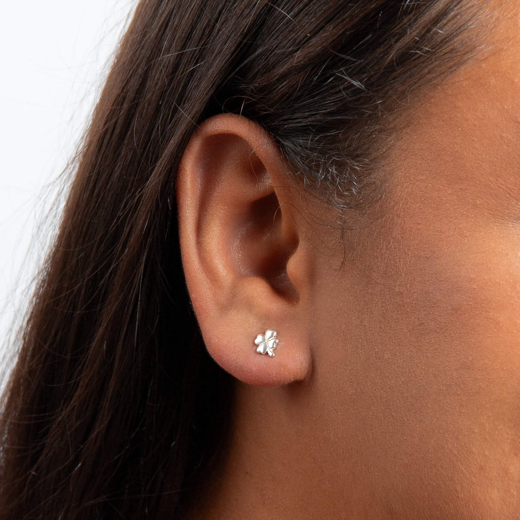 Four Leaf Clover Stud Earrings | Recycled Sterling Silver | Gecko Jewellery
