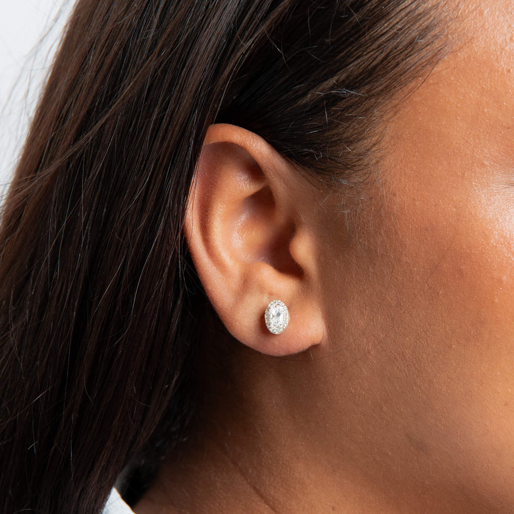 Gecko Jewellery Oval Halo Stud Earrings | Recycled Sterling Silver