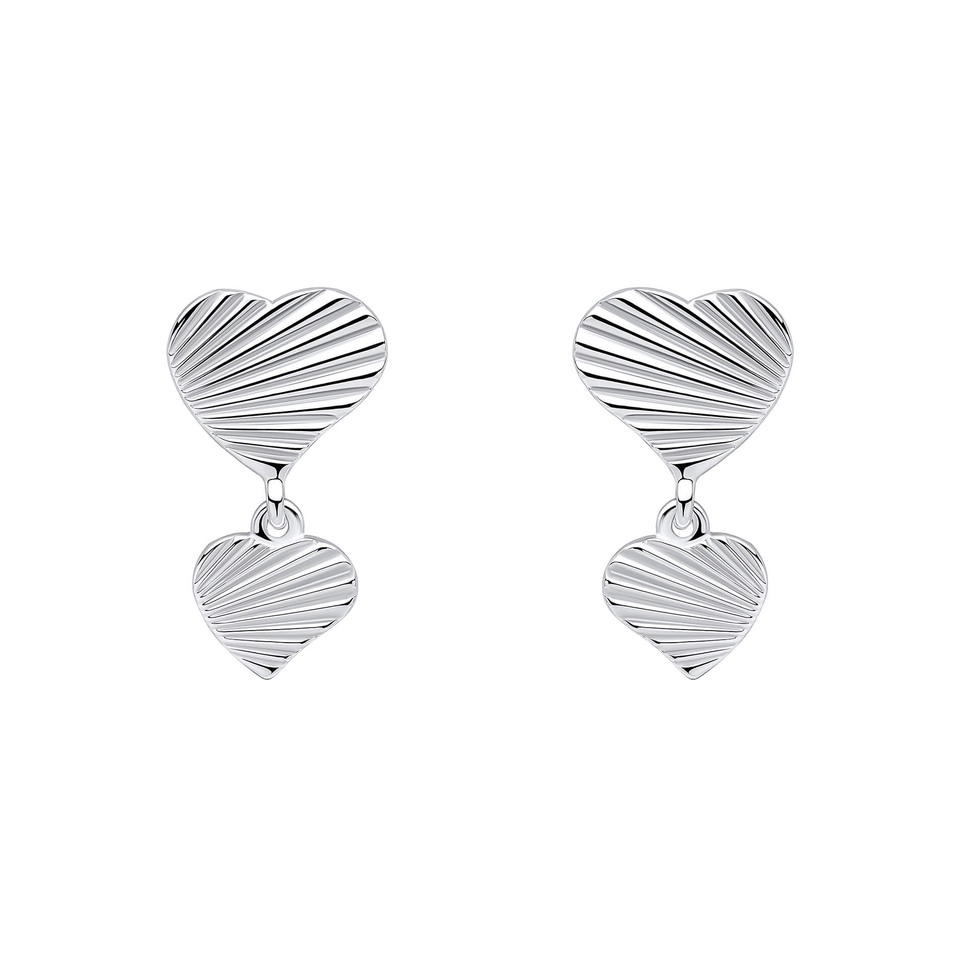 Gecko Jewellery Recycled Sterling Silver Diamond Cut Double Heart Earrings
