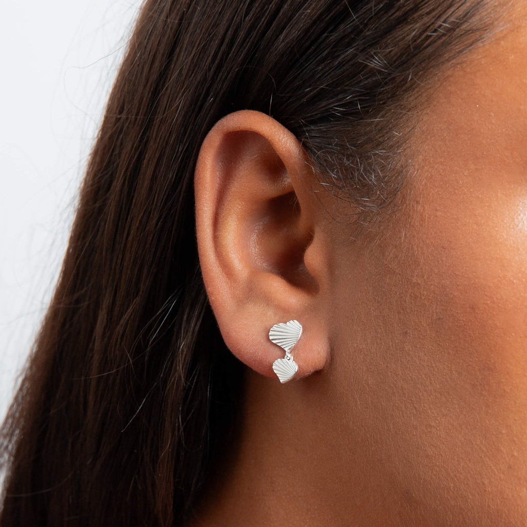Gecko Jewellery Recycled Sterling Silver Diamond Cut Double Heart Earrings