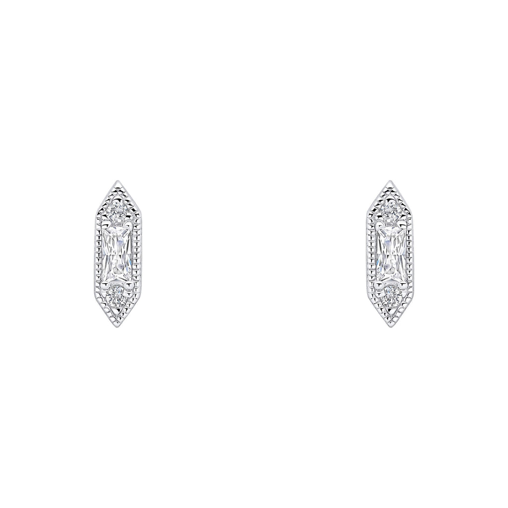 Gecko Jewellery Elongated Hexagon Stud Earrings | Silver & Zirconia