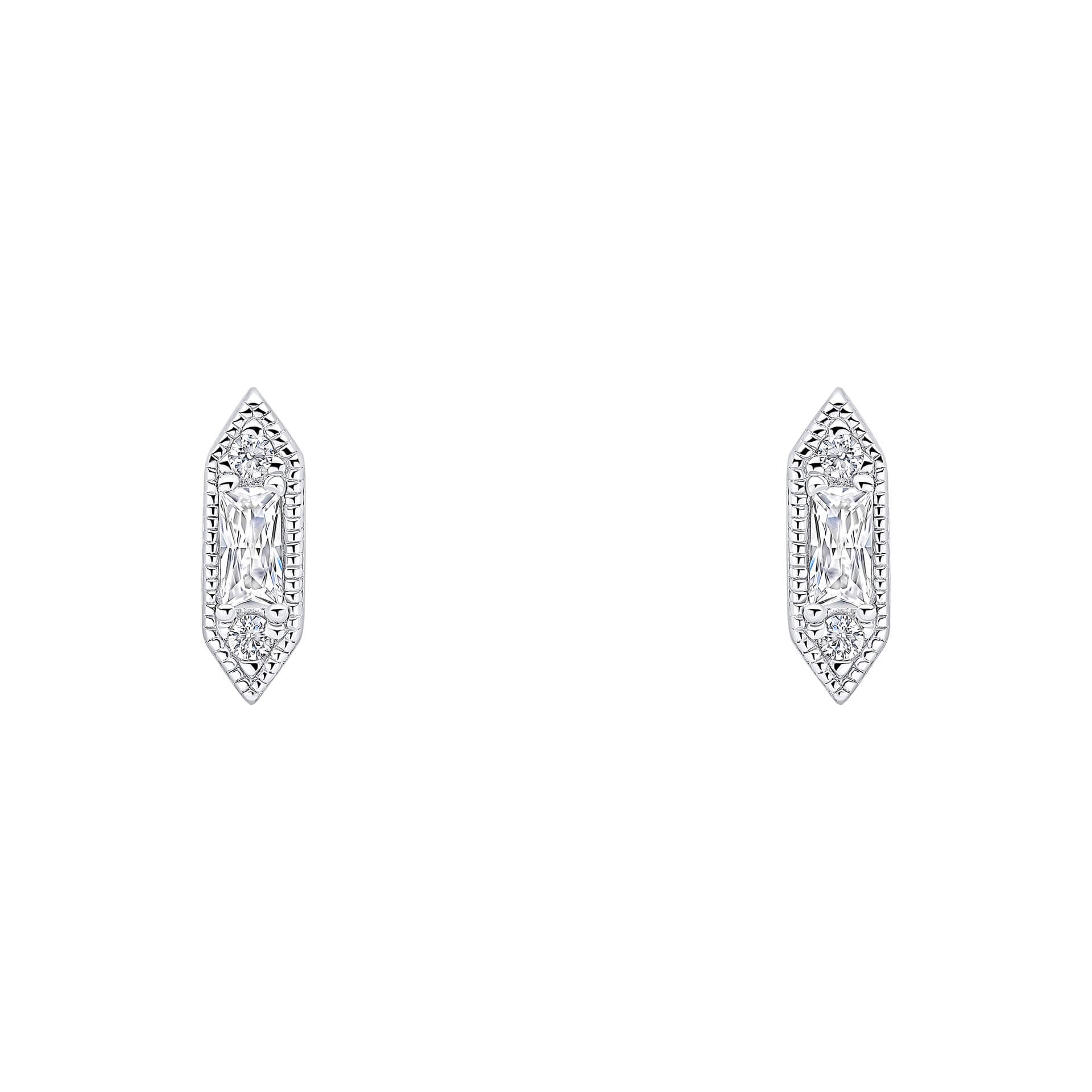 Gecko Jewellery Elongated Hexagon Stud Earrings | Silver & Zirconia