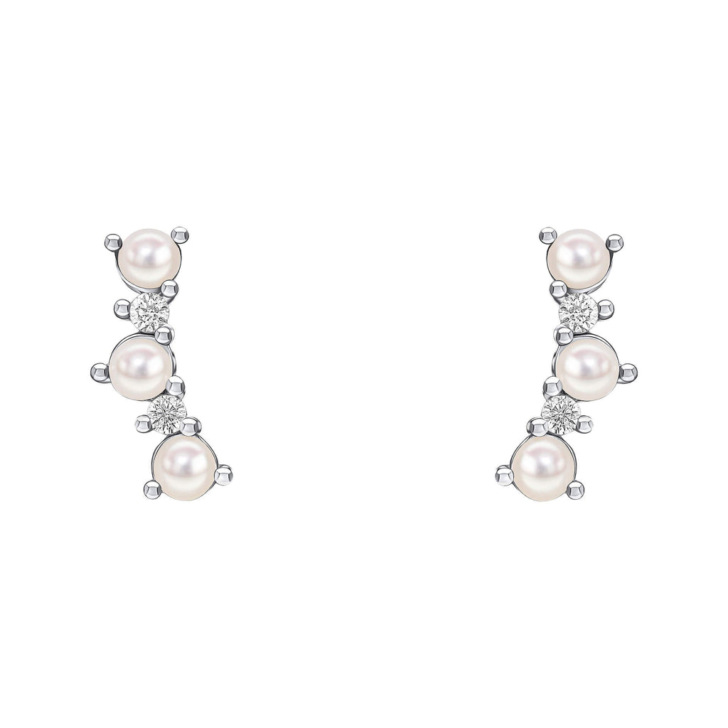 Gecko Jewellery Pearl & Cubic Zirconia Crawler Earrings in Silver