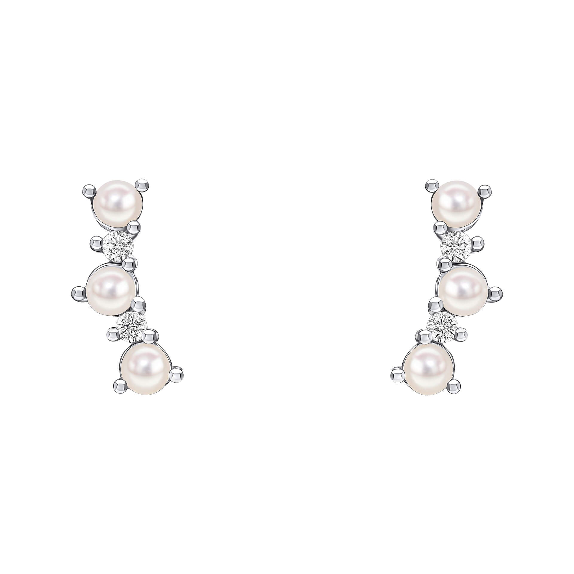 Gecko Jewellery Pearl & Cubic Zirconia Crawler Earrings in Silver