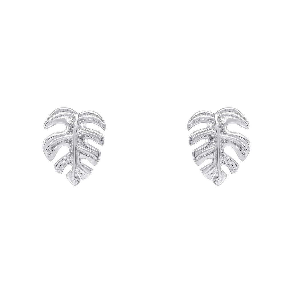 Monstera Leaf Stud Earrings in Recycled Sterling Silver | Gecko Jewellery