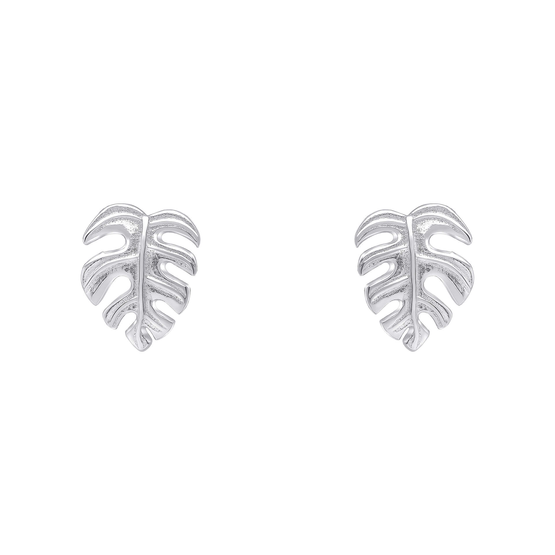 Monstera Leaf Stud Earrings in Recycled Sterling Silver | Gecko Jewellery