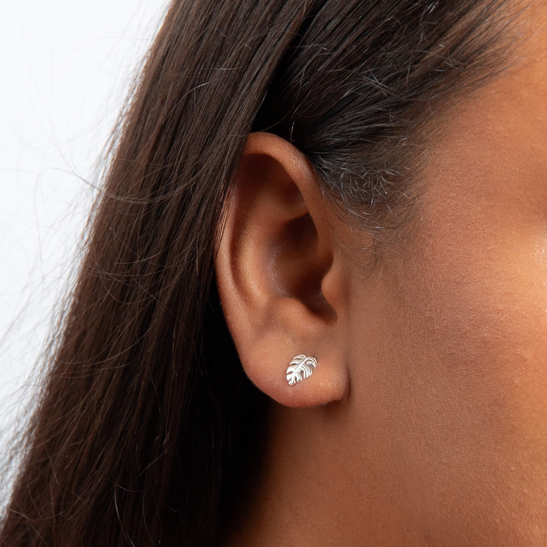 Monstera Leaf Stud Earrings in Recycled Sterling Silver | Gecko Jewellery