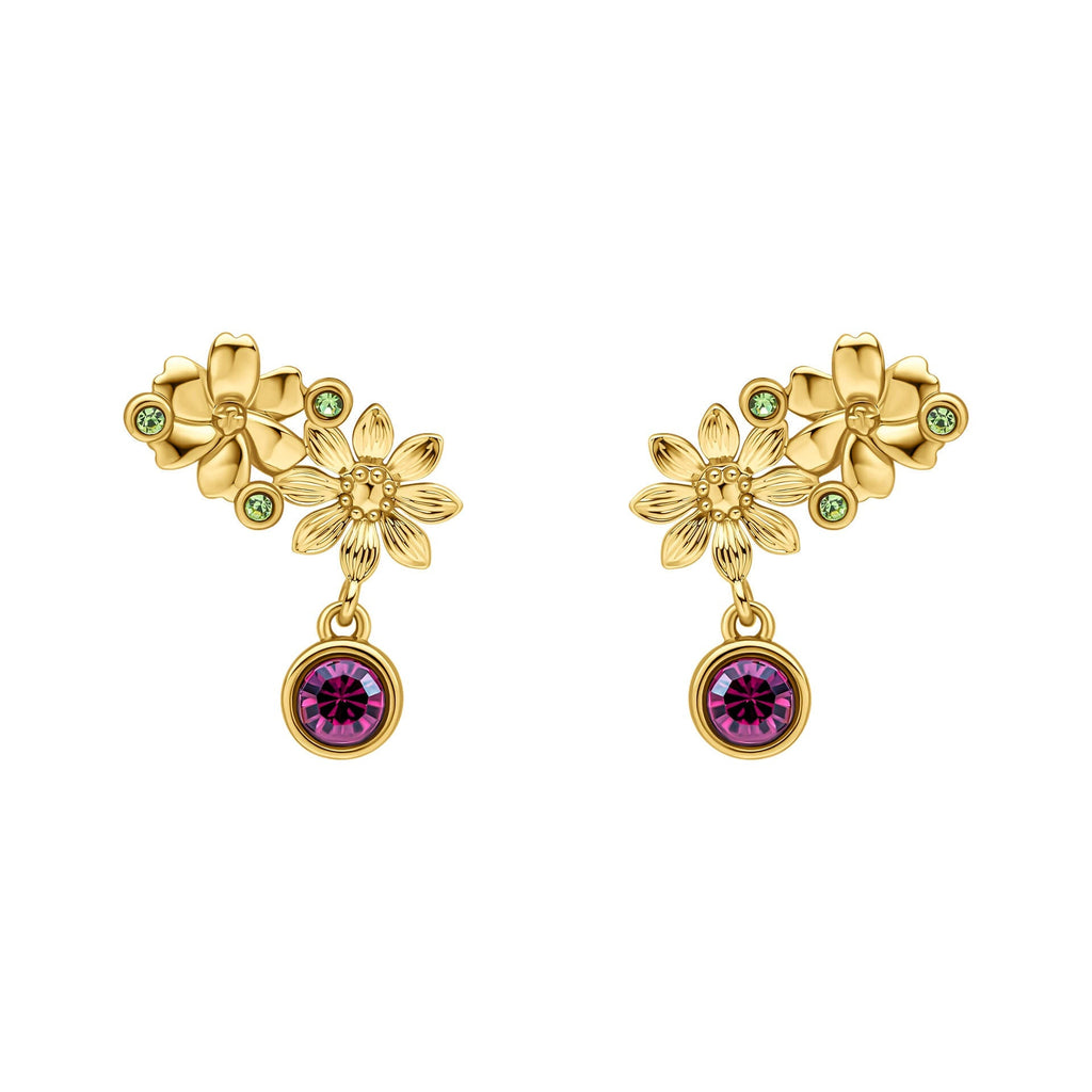 Gecko Jewellery Crosswell Gold-Plated Floral Crystal Stud Earrings