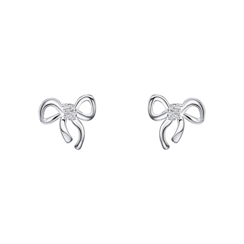 Laura Ashley Children’s Ribbon Bow Earrings – Silver Plated Brass