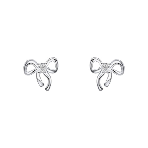 Laura Ashley Children’s Ribbon Bow Earrings – Silver Plated Brass