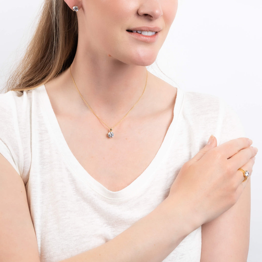 Diamonfire Six Claw Carat Pendant – Sterling Silver Zirconia Necklace