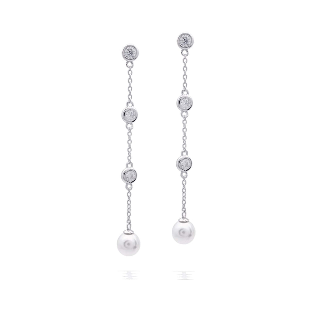 Diamonfire Zirconia and Shell Pearl Drop Earrings in Sterling Silver