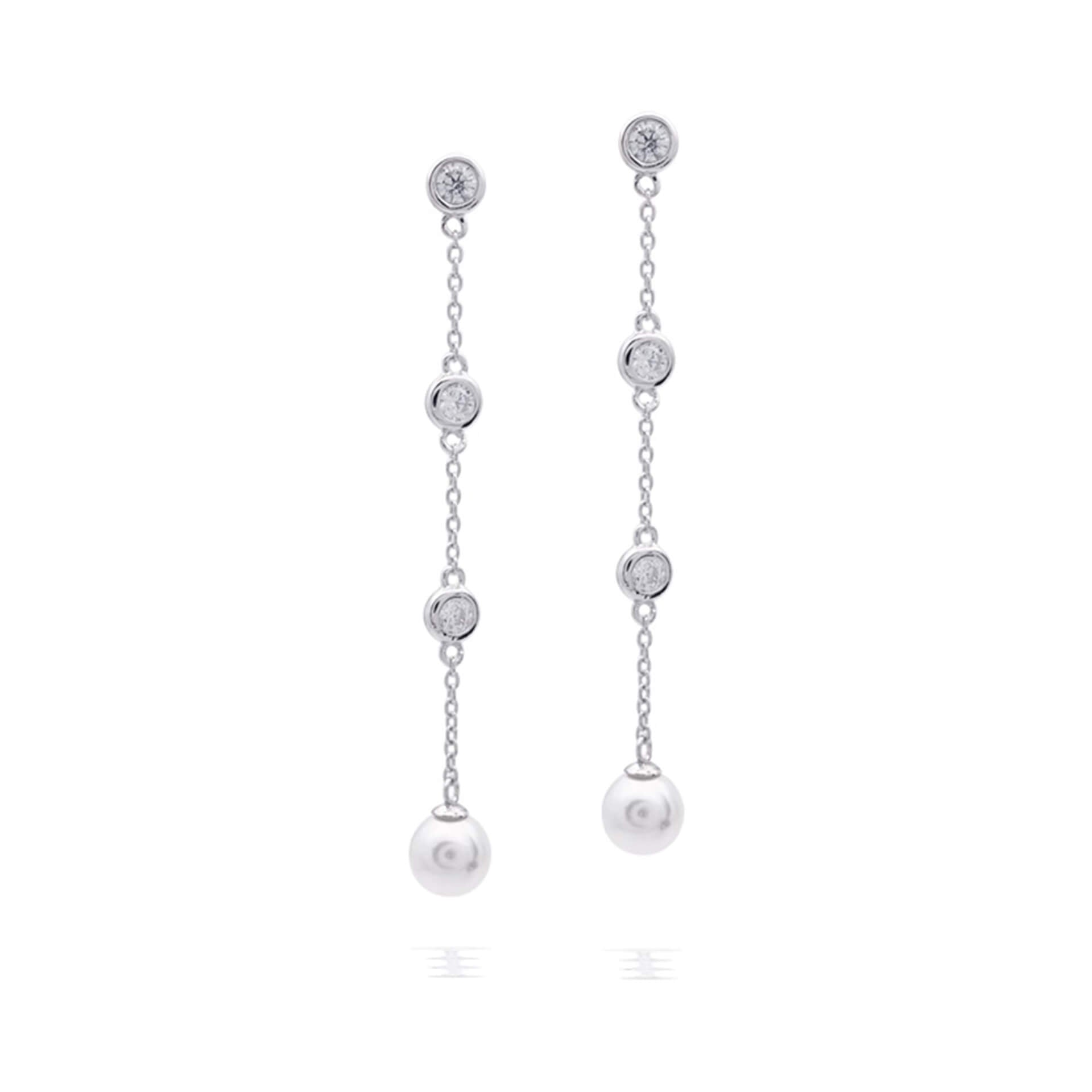 Diamonfire Zirconia and Shell Pearl Drop Earrings in Sterling Silver