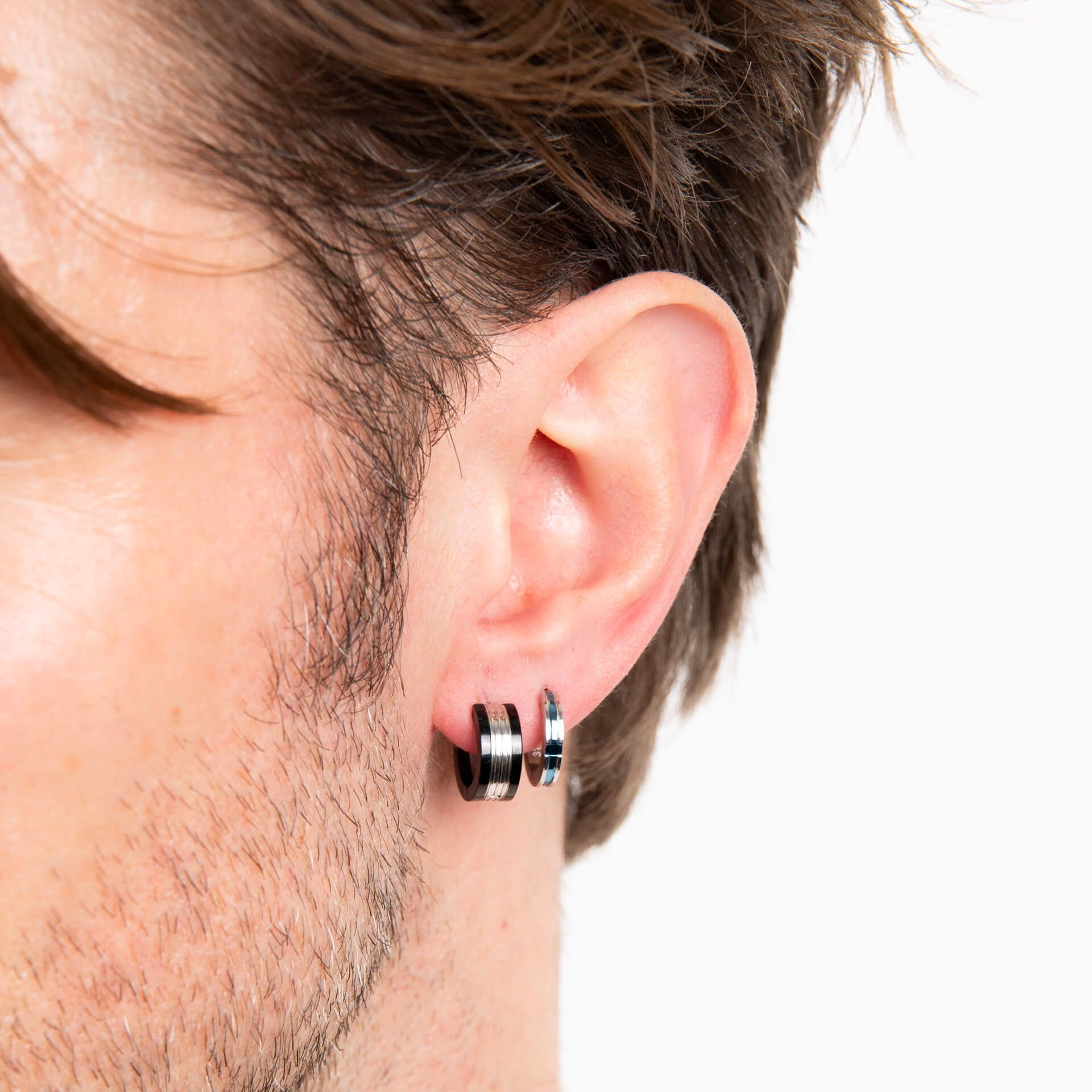 Gecko Jewellery Black Detail Stainless Steel Hoop Earrings for Men