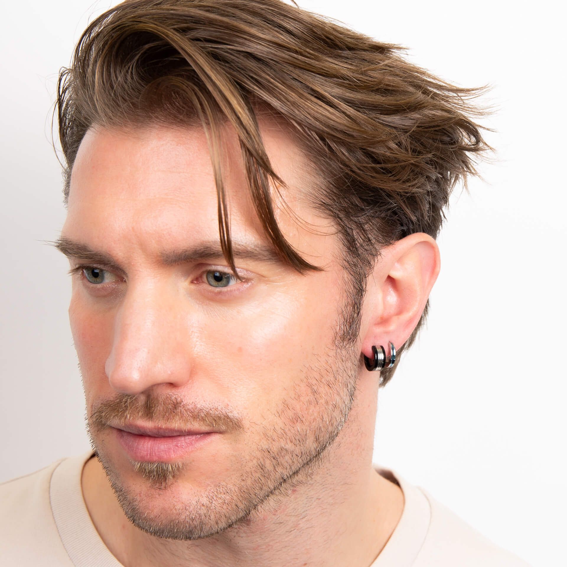 Gecko Jewellery Black Detail Stainless Steel Hoop Earrings for Men