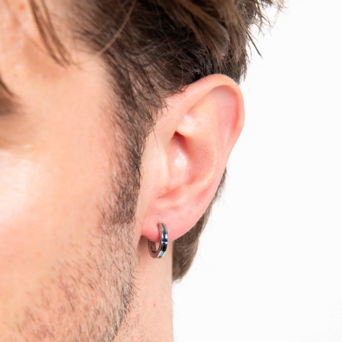 Gecko Jewellery Blue PVD Detail Stainless Steel Hoop Earrings