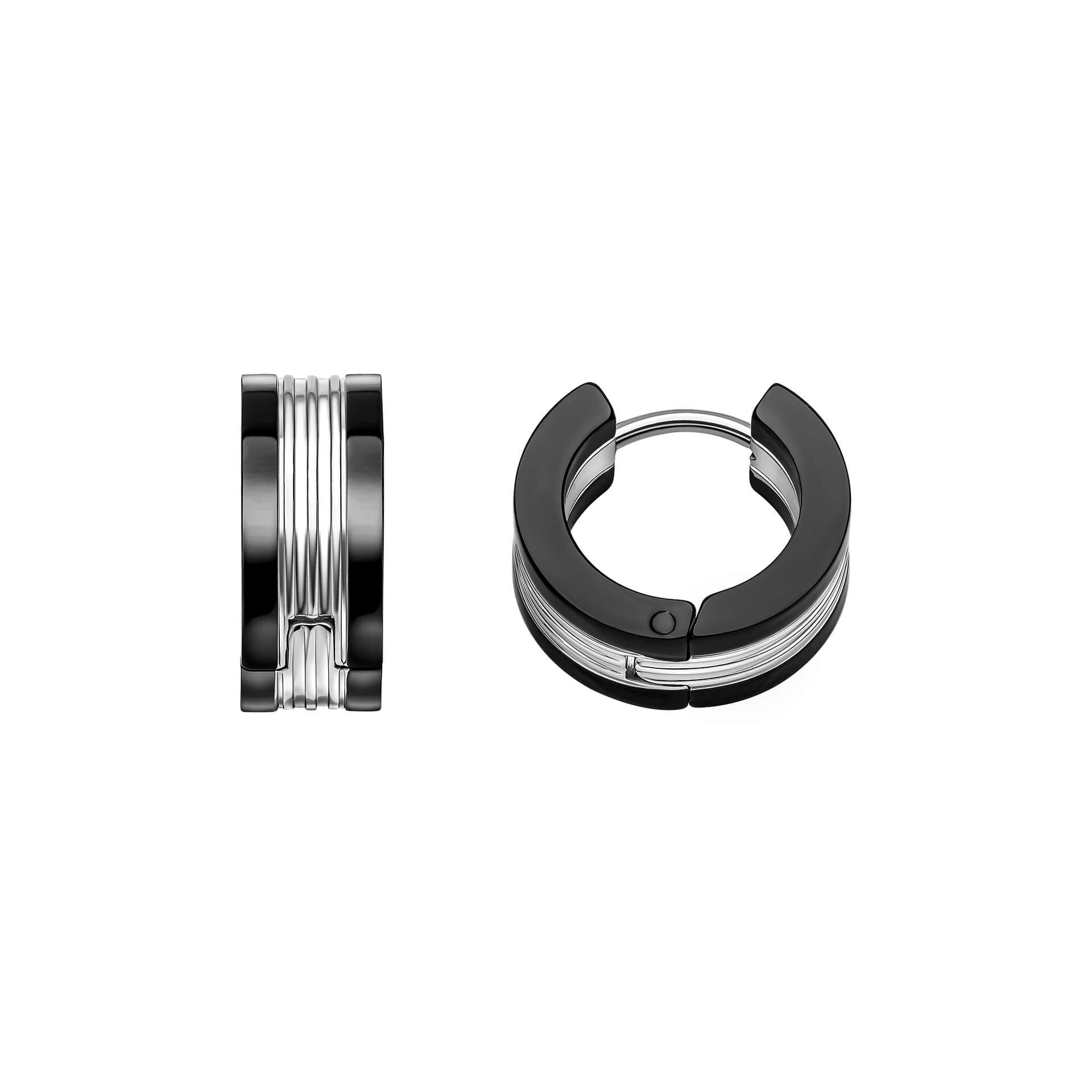 Gecko Jewellery Black Detail Stainless Steel Hoop Earrings for Men