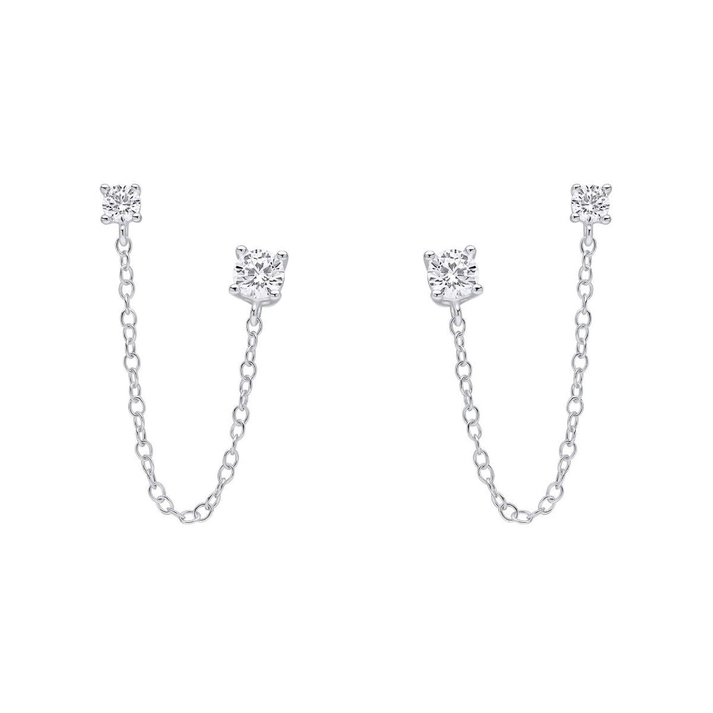 Gecko Jewellery Cubic Zirconia Double Stud Chain Connector Earrings