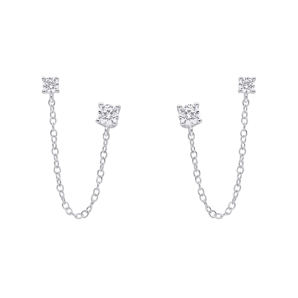 Gecko Jewellery Cubic Zirconia Double Stud Chain Connector Earrings
