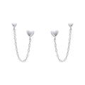 Gecko Jewellery Heart Chain Connector Double Stud Earrings - Silver