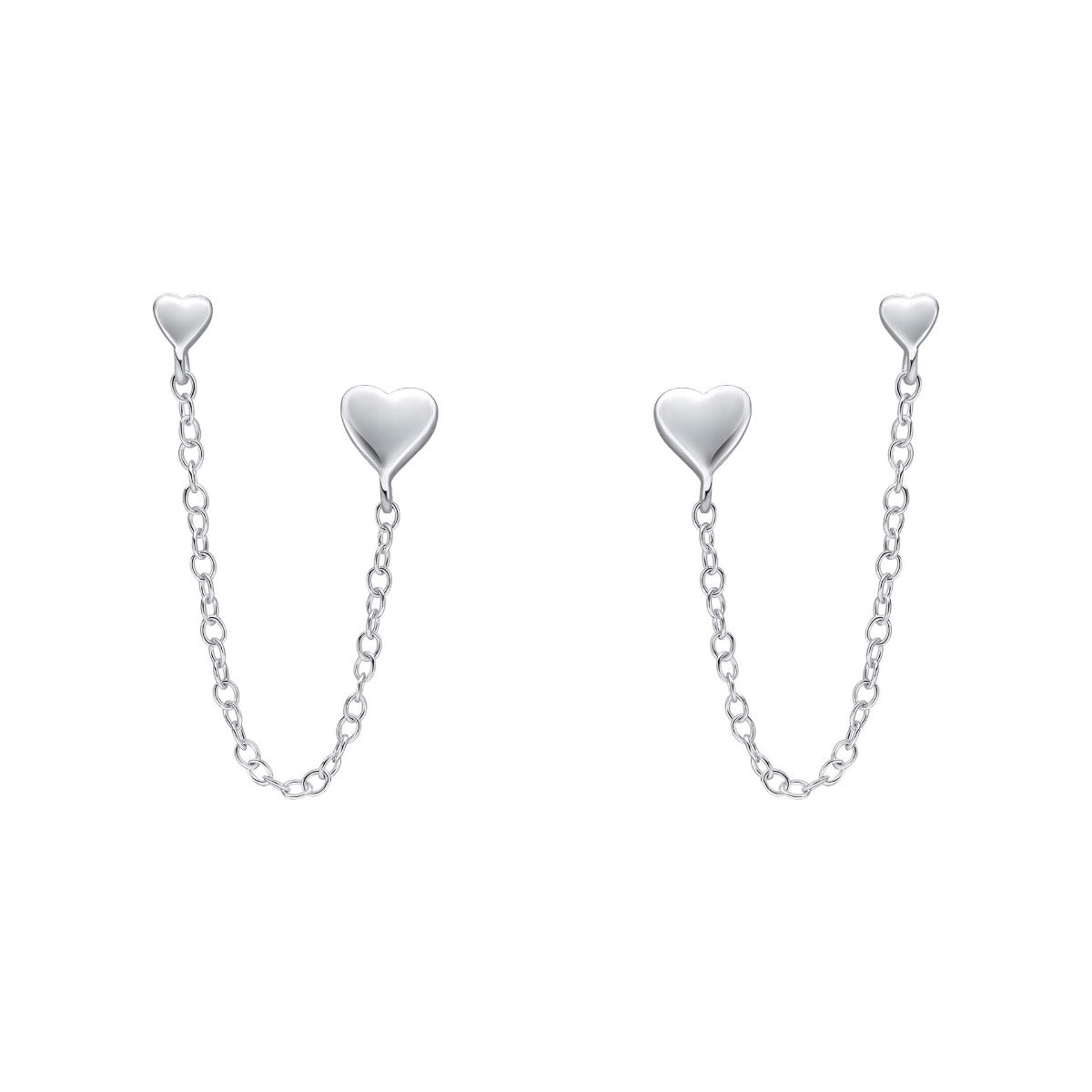 Gecko Jewellery Heart Chain Connector Double Stud Earrings - Silver